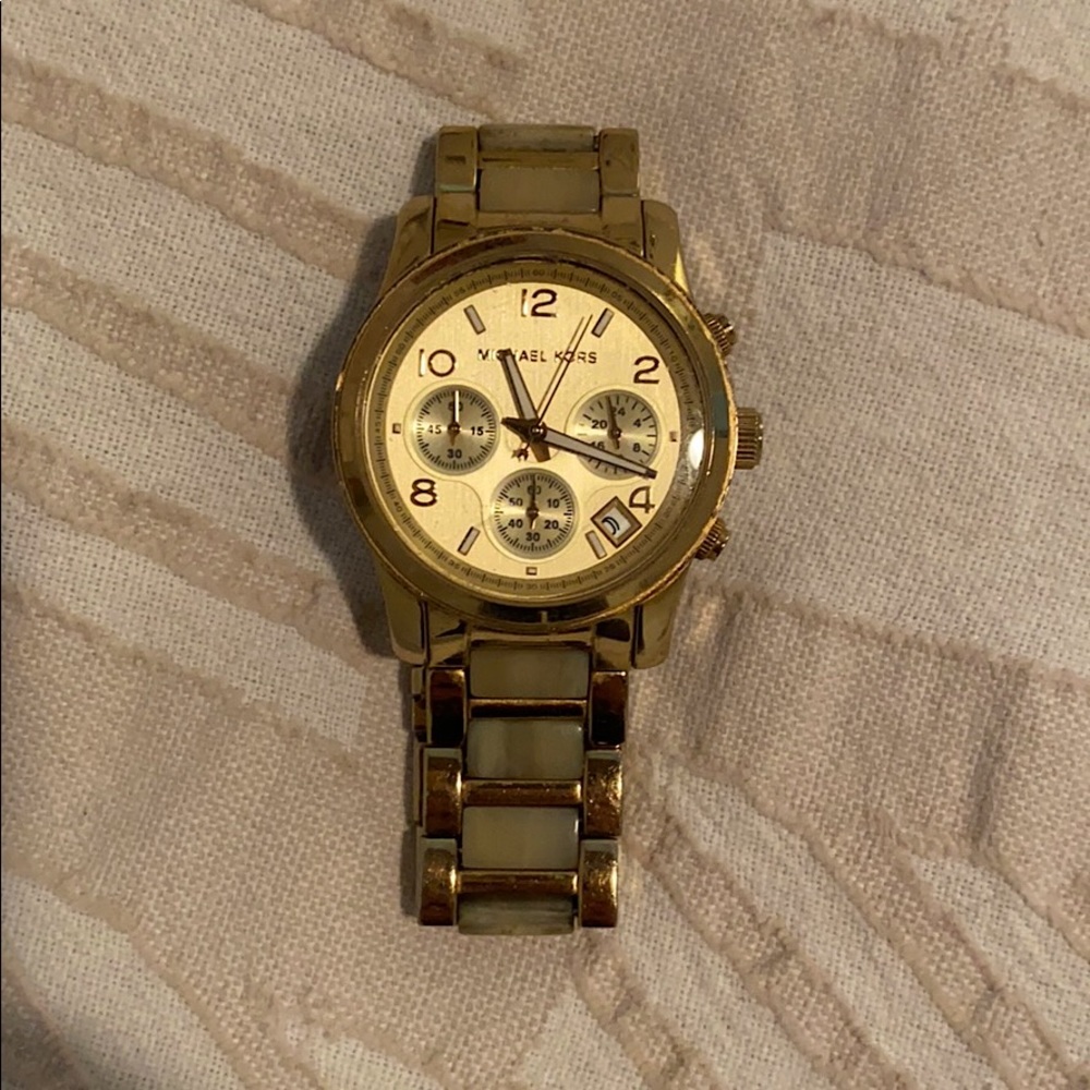 Michael Kors ivory accent gold tone watch